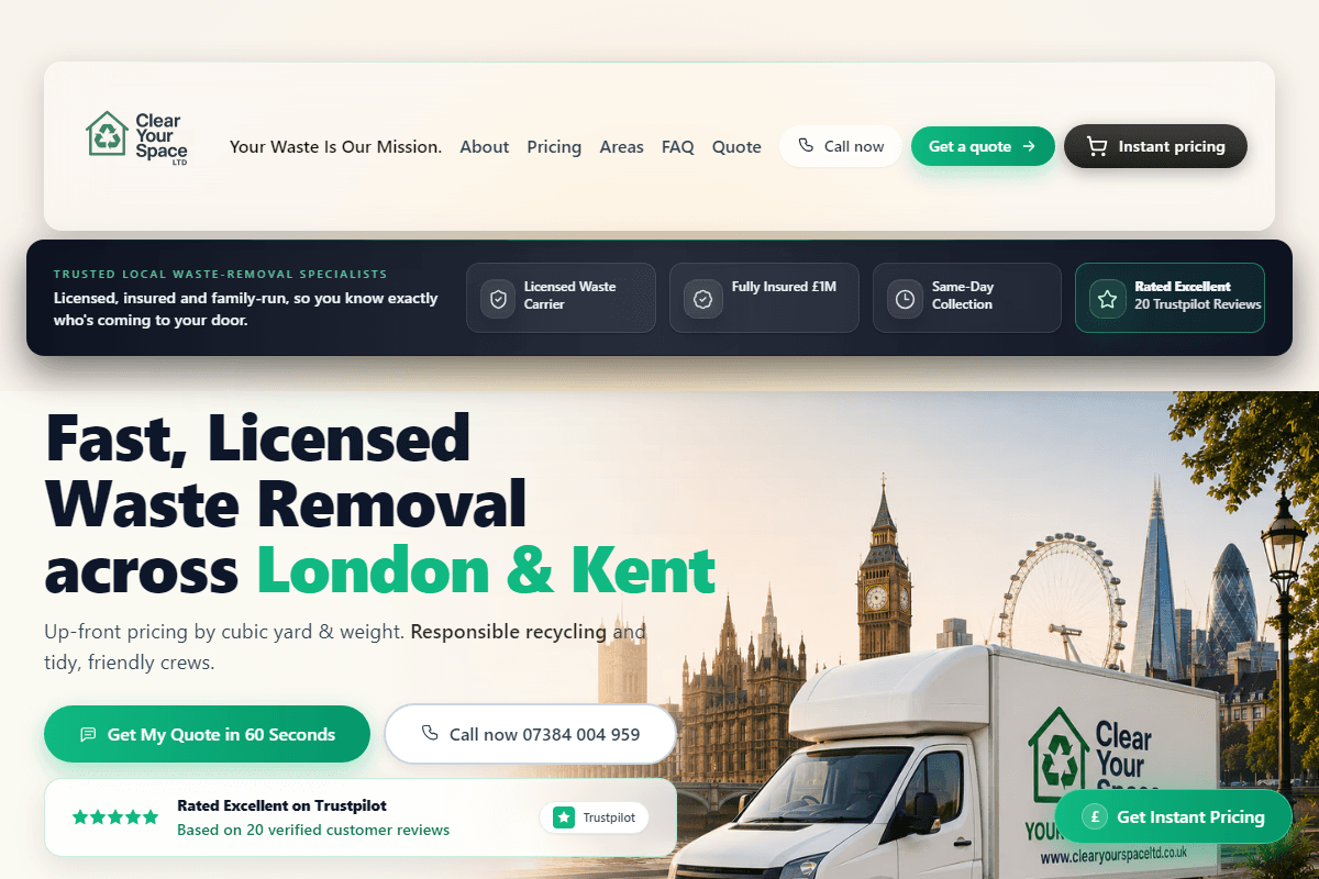 Homepage of the Clear Your Space Ltd website