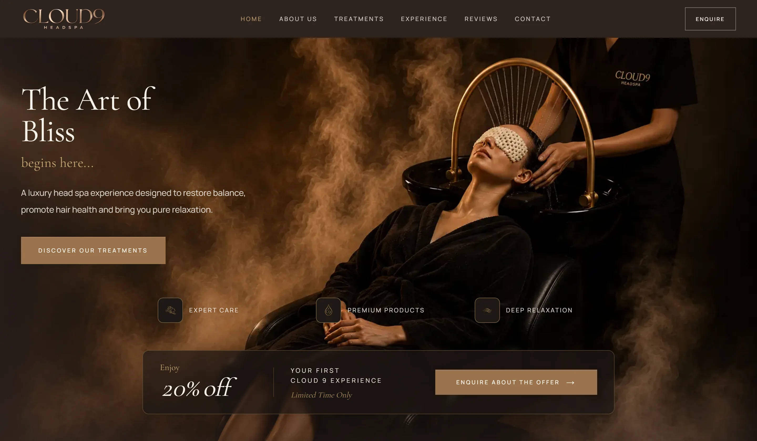Cloud 9 Head Spa homepage on desktop