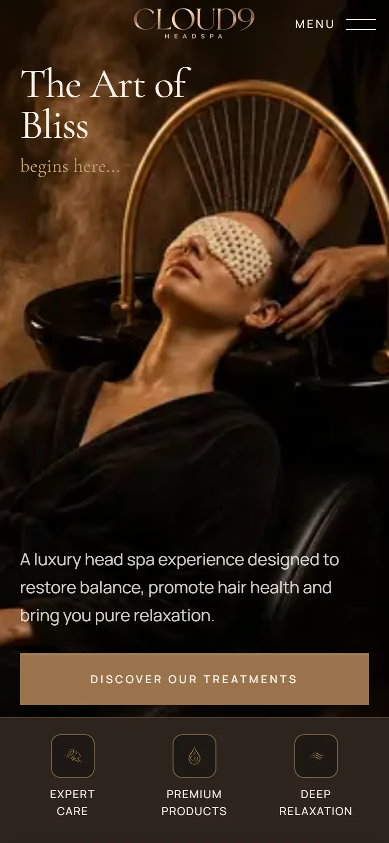 Cloud 9 Head Spa homepage on a phone