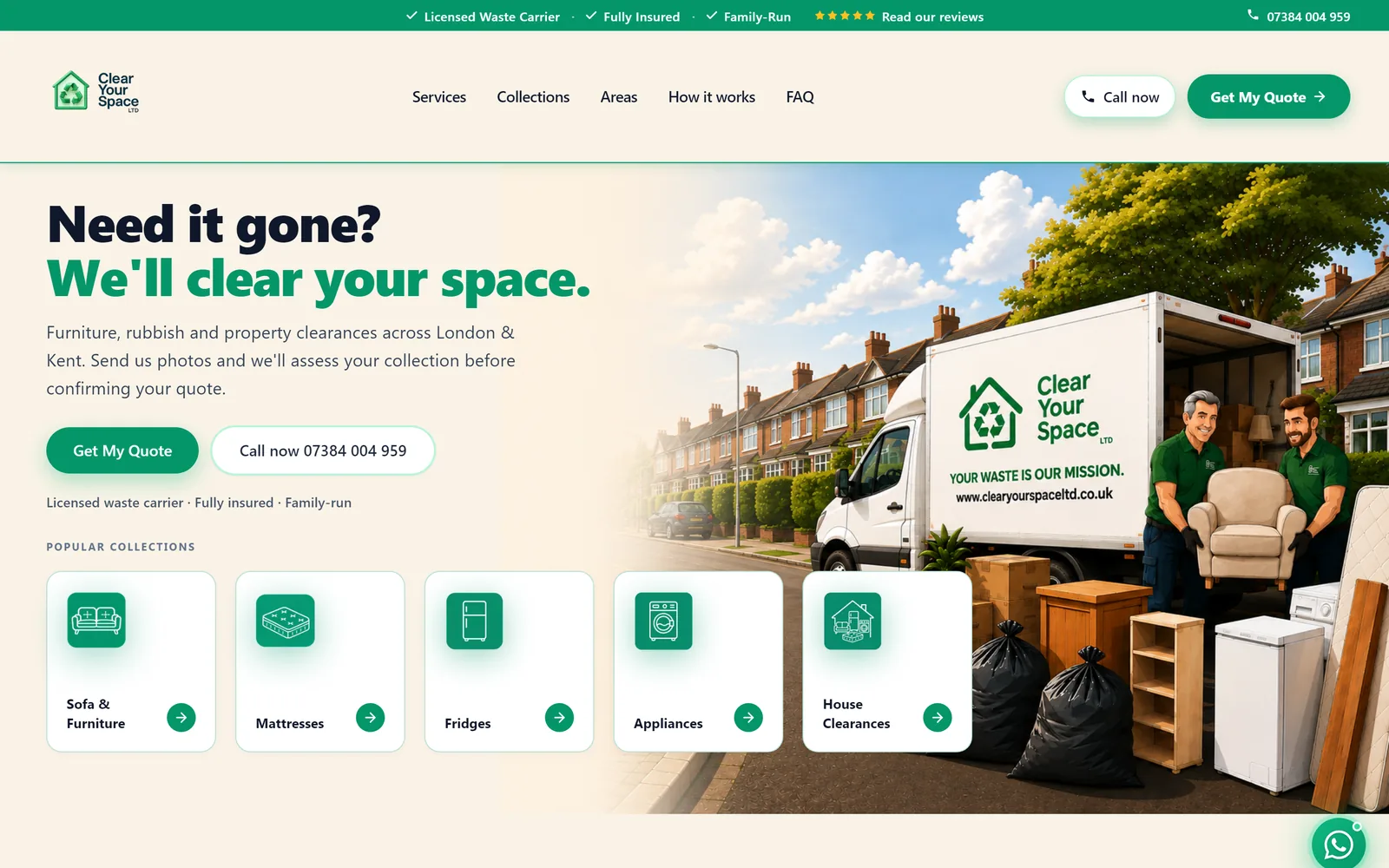 Homepage of the Clear Your Space Ltd website
